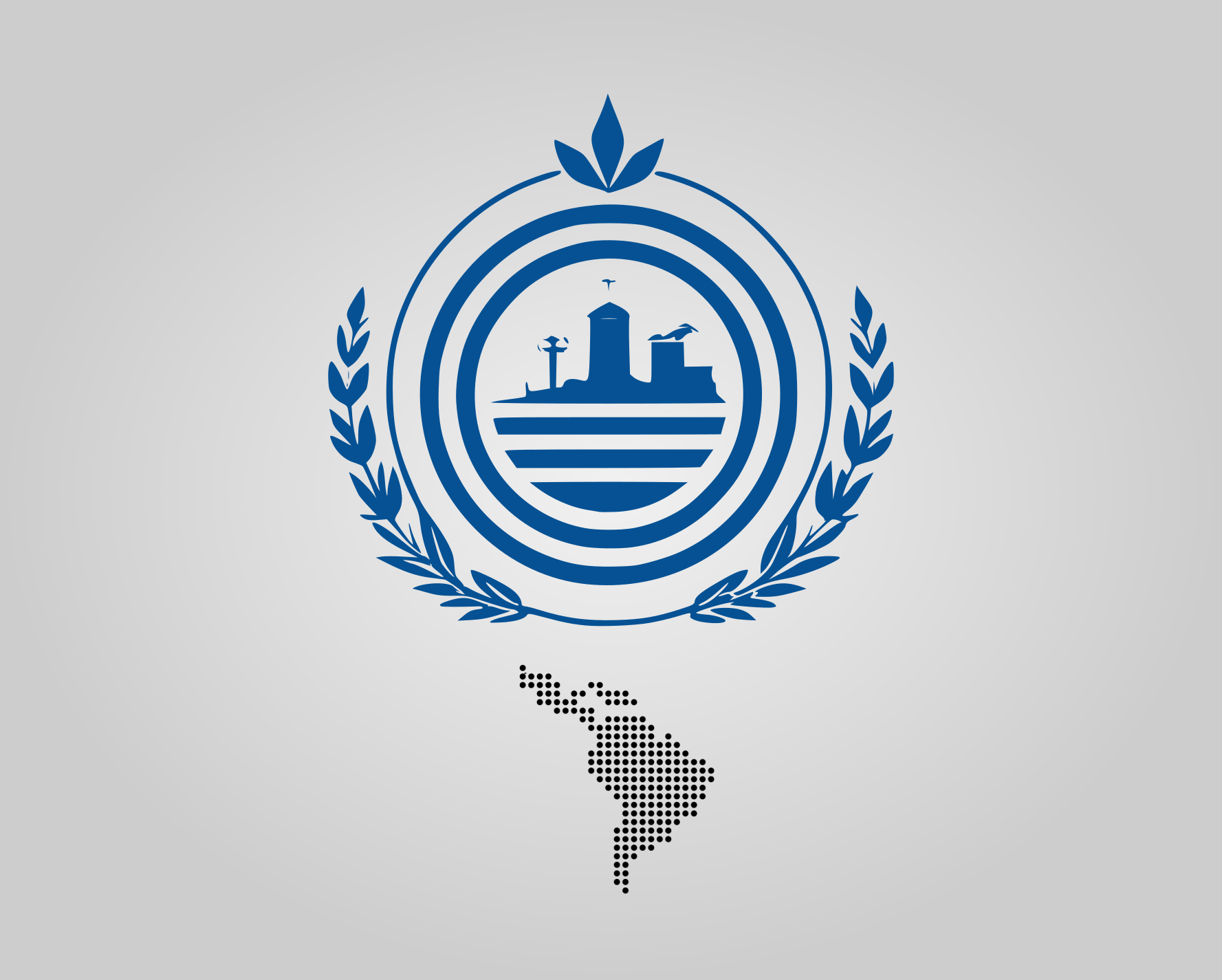 Blue logo showing bridge, church and mountain with America in bottom