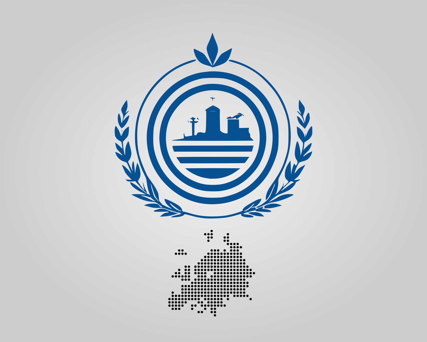 Blue logo showing bridge, church and mountain with Europe in bottom